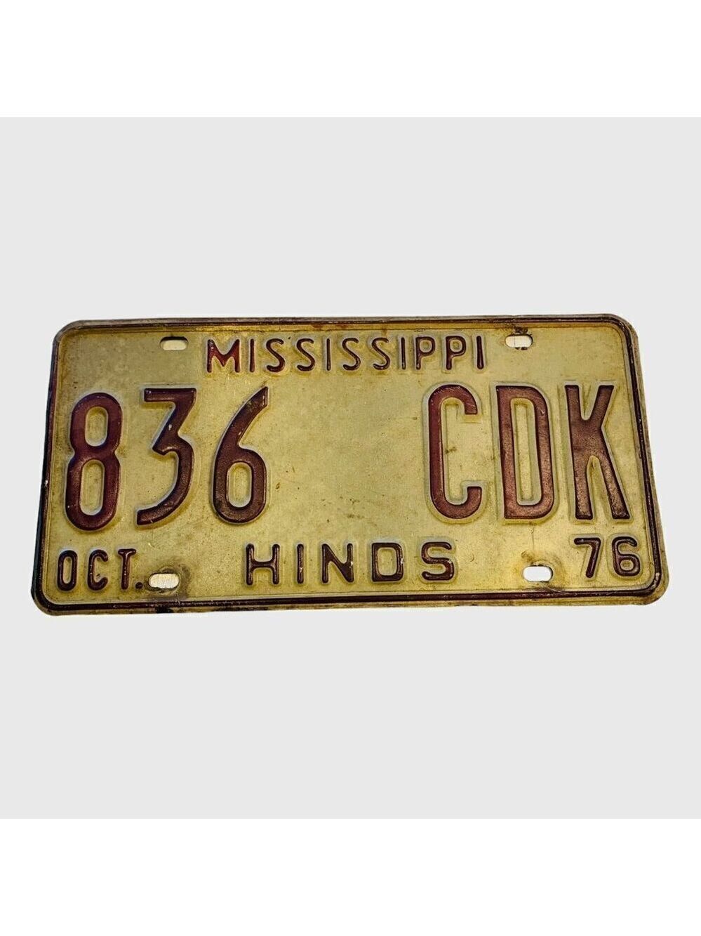 Old Antique Vintage Mississippi License Plate Car Tag 1976 Hinds County Mancave